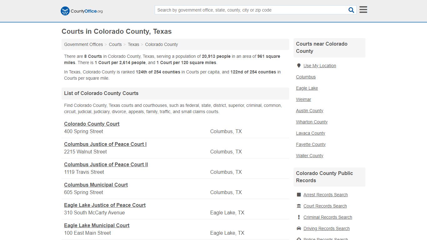 Courts - Colorado County, TX (Court Records & Calendars)